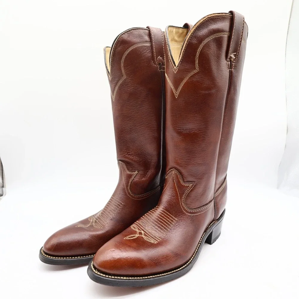 Laredo Vintage 90s Western Boots Mens 9 D Chocolate Brown Leather 2723 NIB